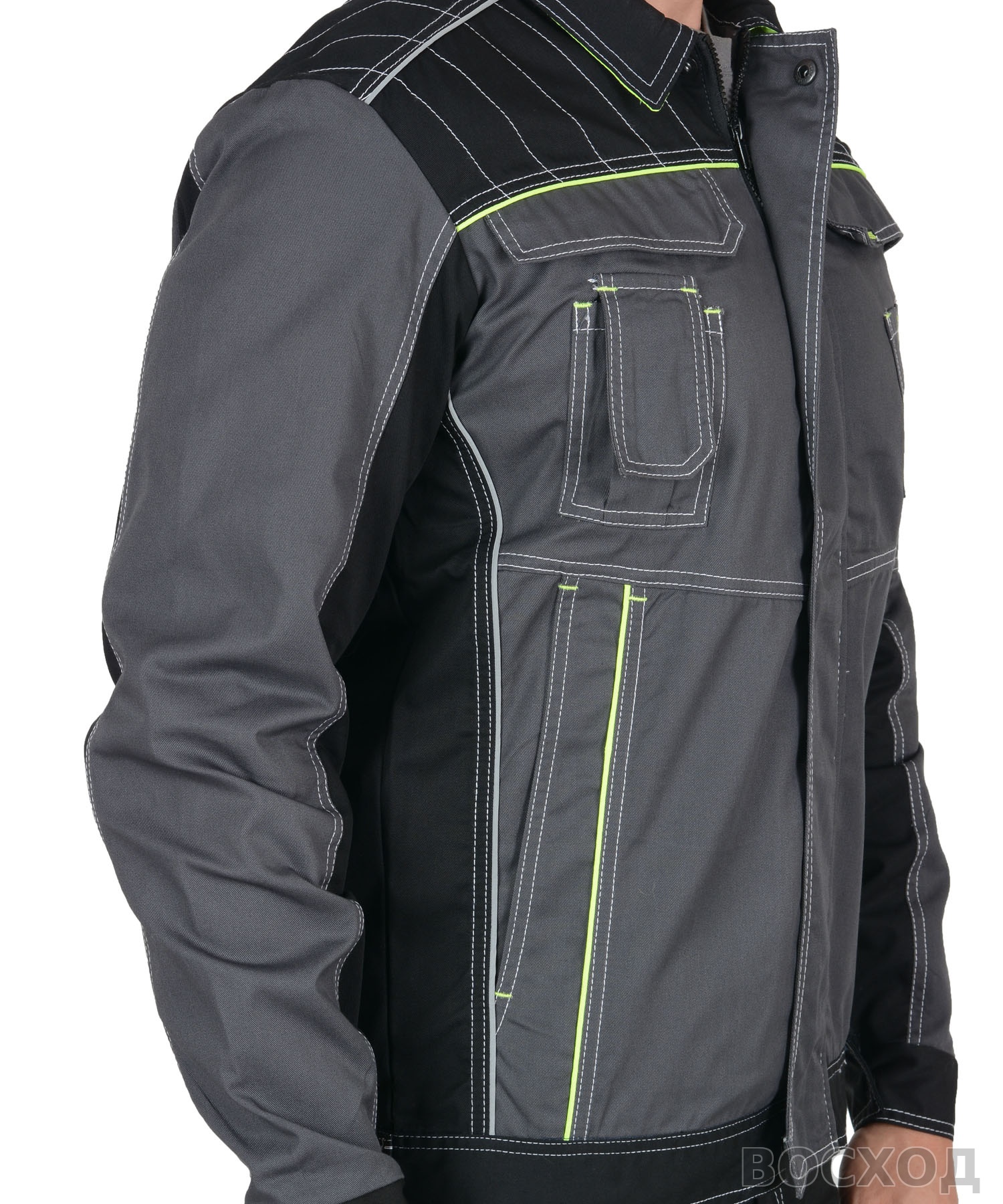 Куртка СИРИУС-ПРЕСТИЖ короткая, темно-серая с лимонным кантом