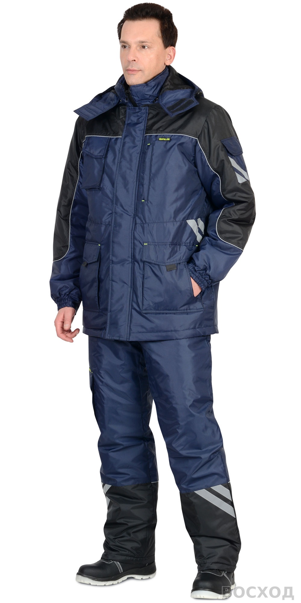 Костюм СИРИУС-ФОТОН куртка, брюки тёмно- с черным и СОП (подкладка флис)