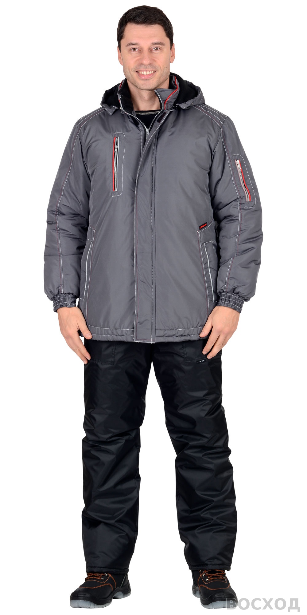 Куртка СИРИУС-АЛЕКС темно-серая с красной отделкой