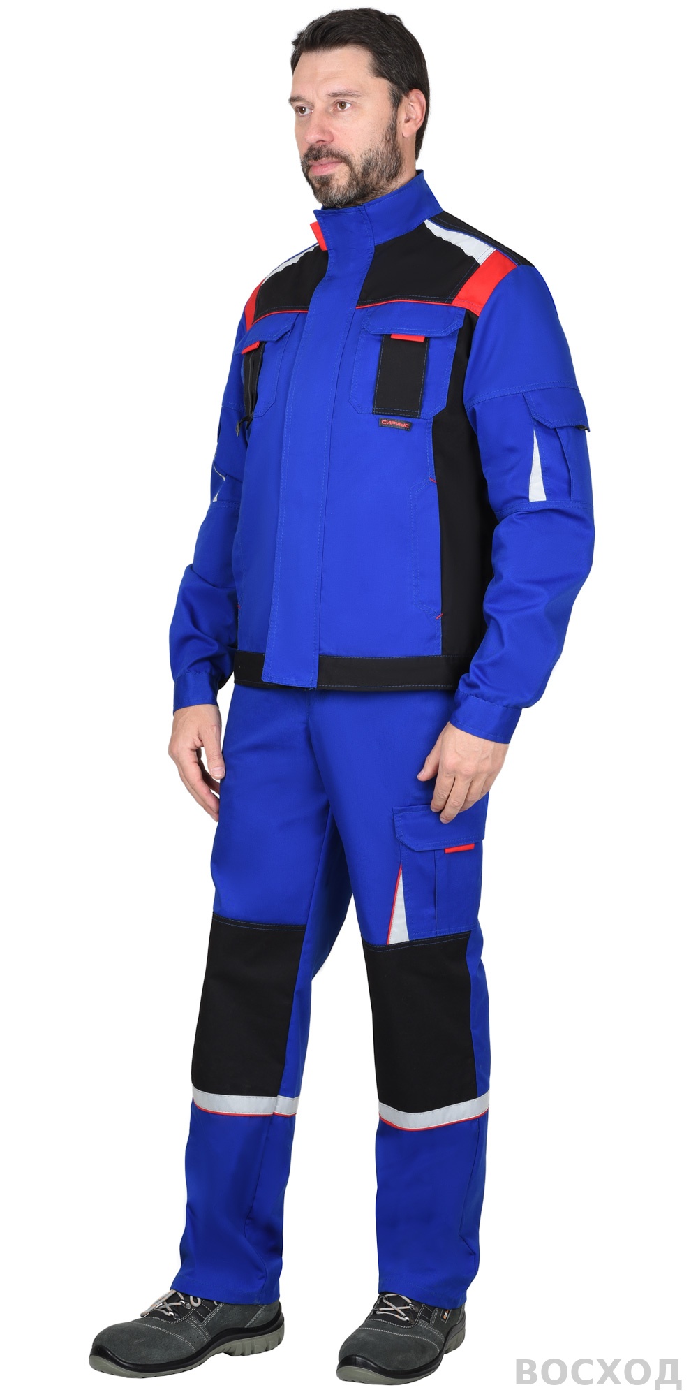 Костюм СИРИУС-СТАН куртка, п/к с красной и черной отделкой