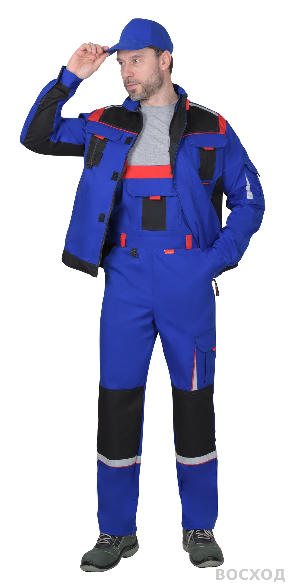 Костюм СИРИУС-СТАН куртка, п/к с красной и черной отделкой