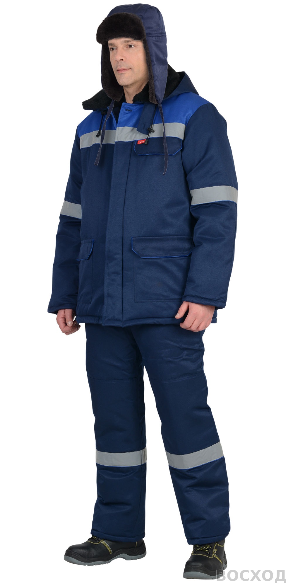 Шапка-ушанка СИРИУС-ЛЮКС синяя (тк. смесовая)