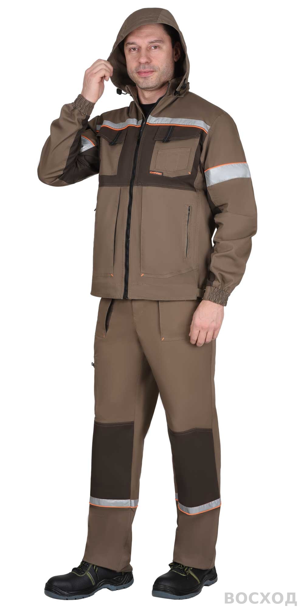Костюм СИРИУС-РОДОС куртка, брюки, светло- с темно-коричневым