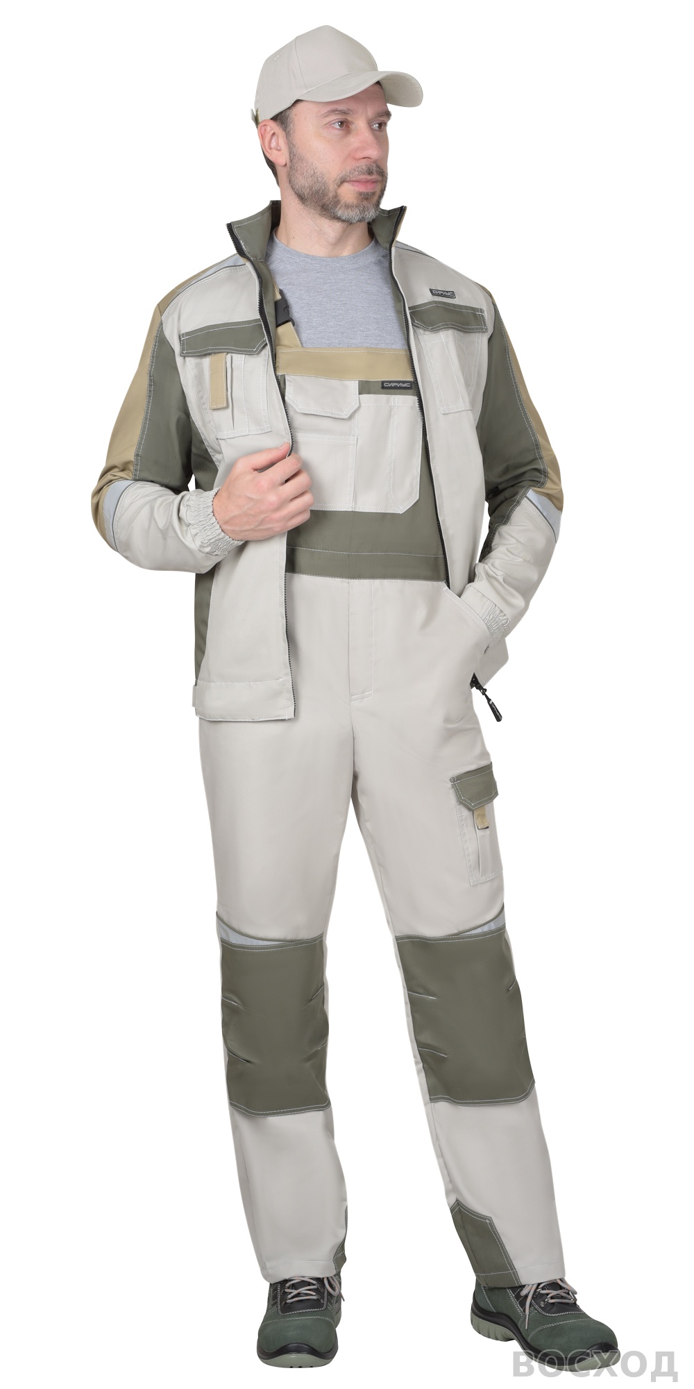 Костюм СИРИУС-КАСПИЙ куртка, п/к, с оливой, песочным и СОП