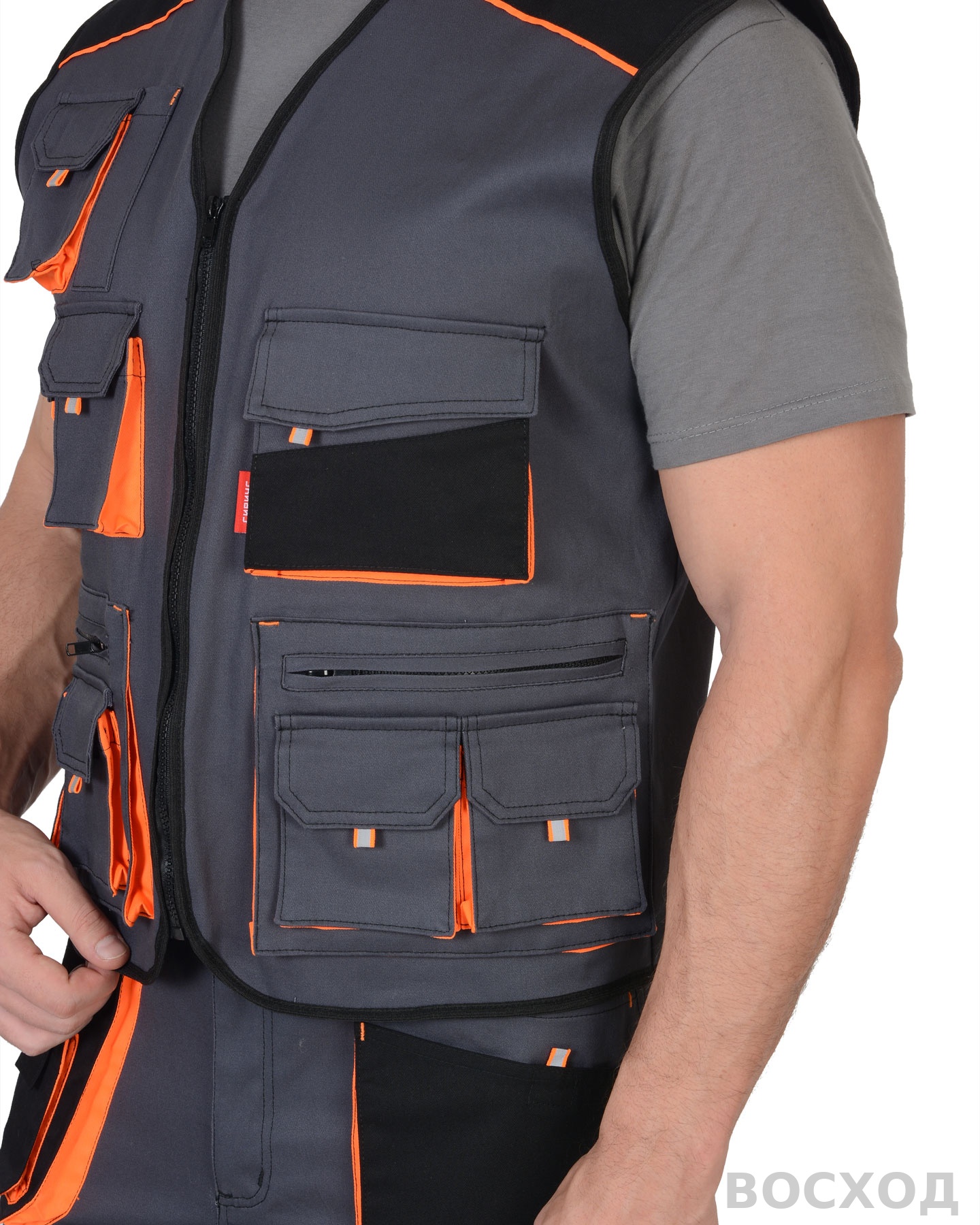 Жилет СИРИУС-МАНХЕТТЕН т. с оранж. и черным тк. стрейч пл. 250 г/кв.м