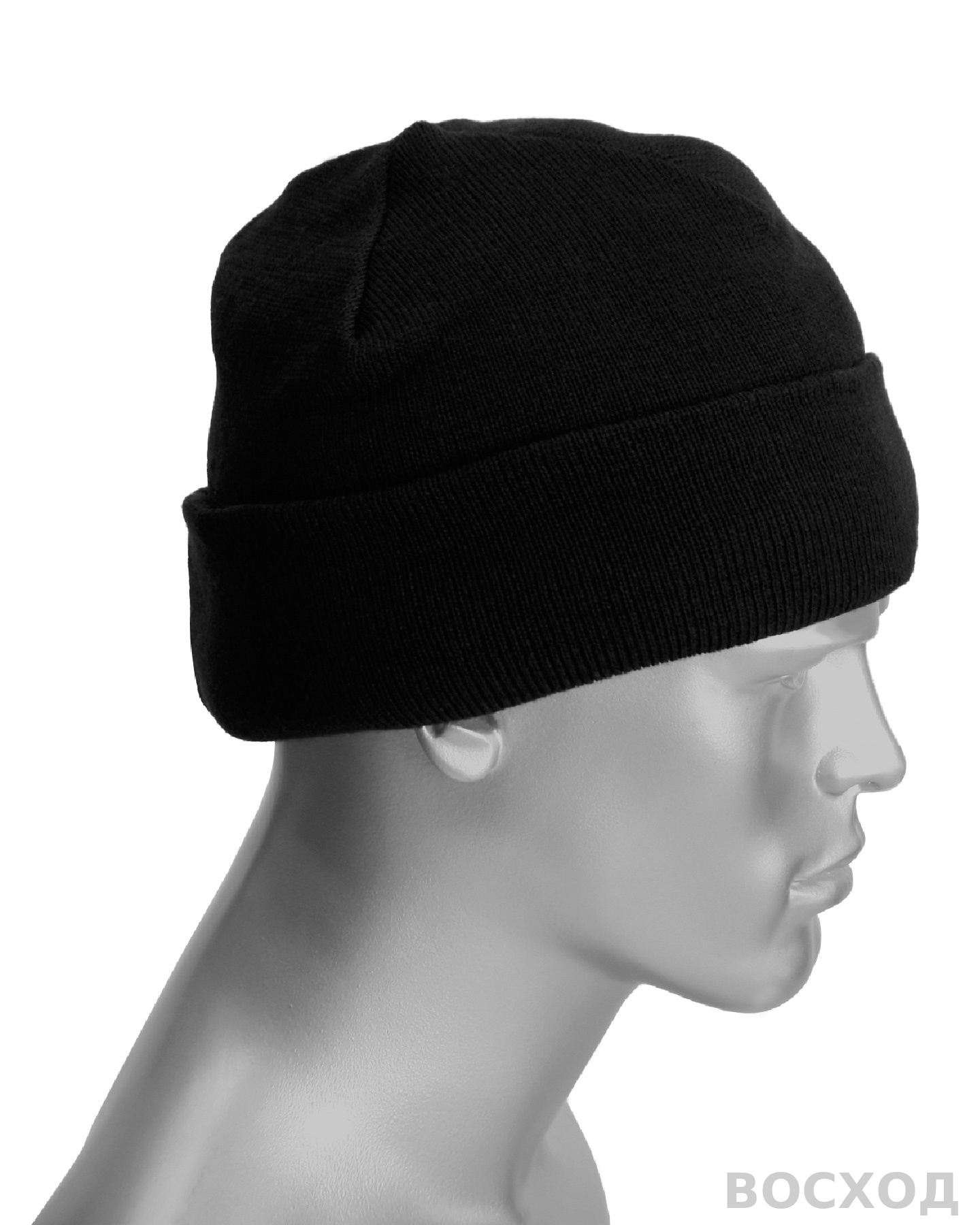 Шапка трикотажная зимняя черная на синтепоне (120гр/м2)