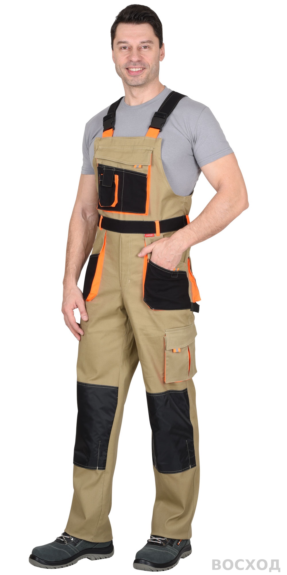 Полукомбинезон СИРИУС-МАНХЕТТЕН с оранж. и черным тк. мех. стрейч пл. 250г/кв.м