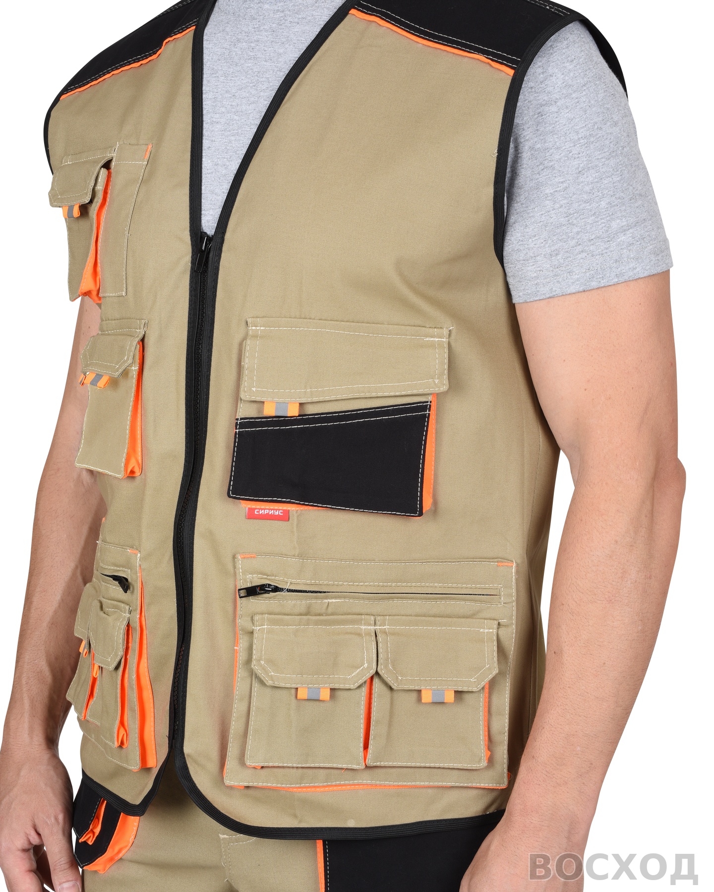 Жилет СИРИУС-МАНХЕТТЕН с оранж. и черным тк. мех. стрейч пл. 250г/кв.м