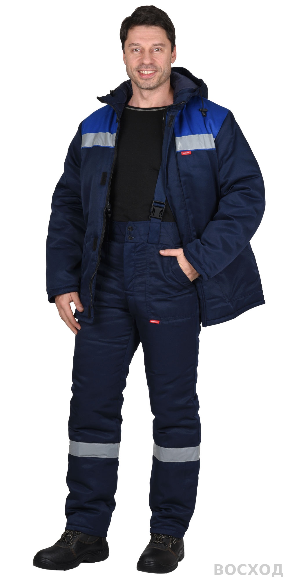 Костюм СИРИУС-РОСТ-НОРД куртка брюки, темно- с васильковым, Тк. смесовая