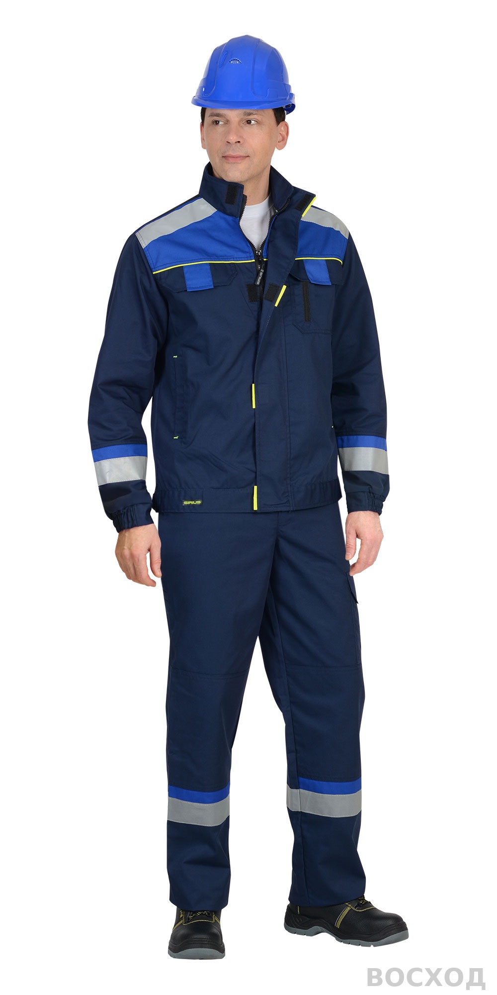 Костюм СИРИУС-БОСТОН куртка, брюки, темно- с васильковой и чер. отд.