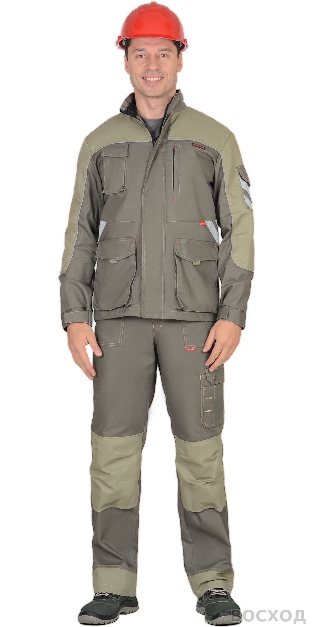 Костюм СИРИУС-ВЕСТ-ВОРК куртка дл, п/к т. со св.оливковым пл. 275 г/кв.м