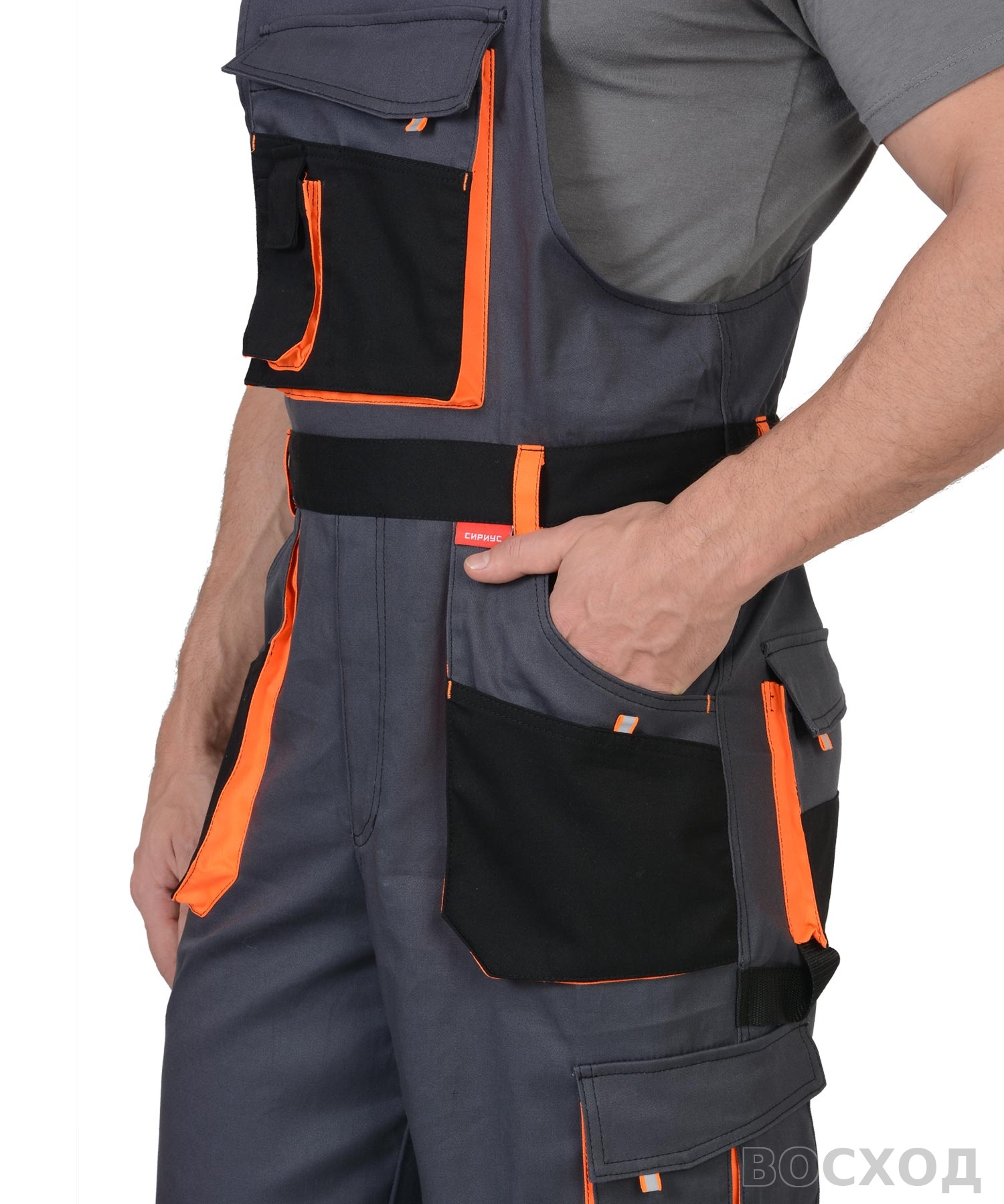 Костюм СИРИУС-МАНХЕТТЕН куртка, п/к т. с оранж. и черным тк. стрейч пл. 250 г/кв.м