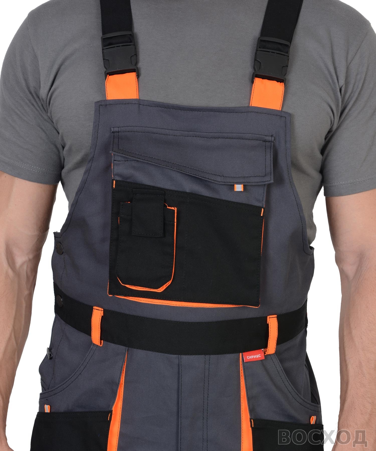 Костюм СИРИУС-МАНХЕТТЕН куртка, п/к т. с оранж. и черным тк. стрейч пл. 250 г/кв.м