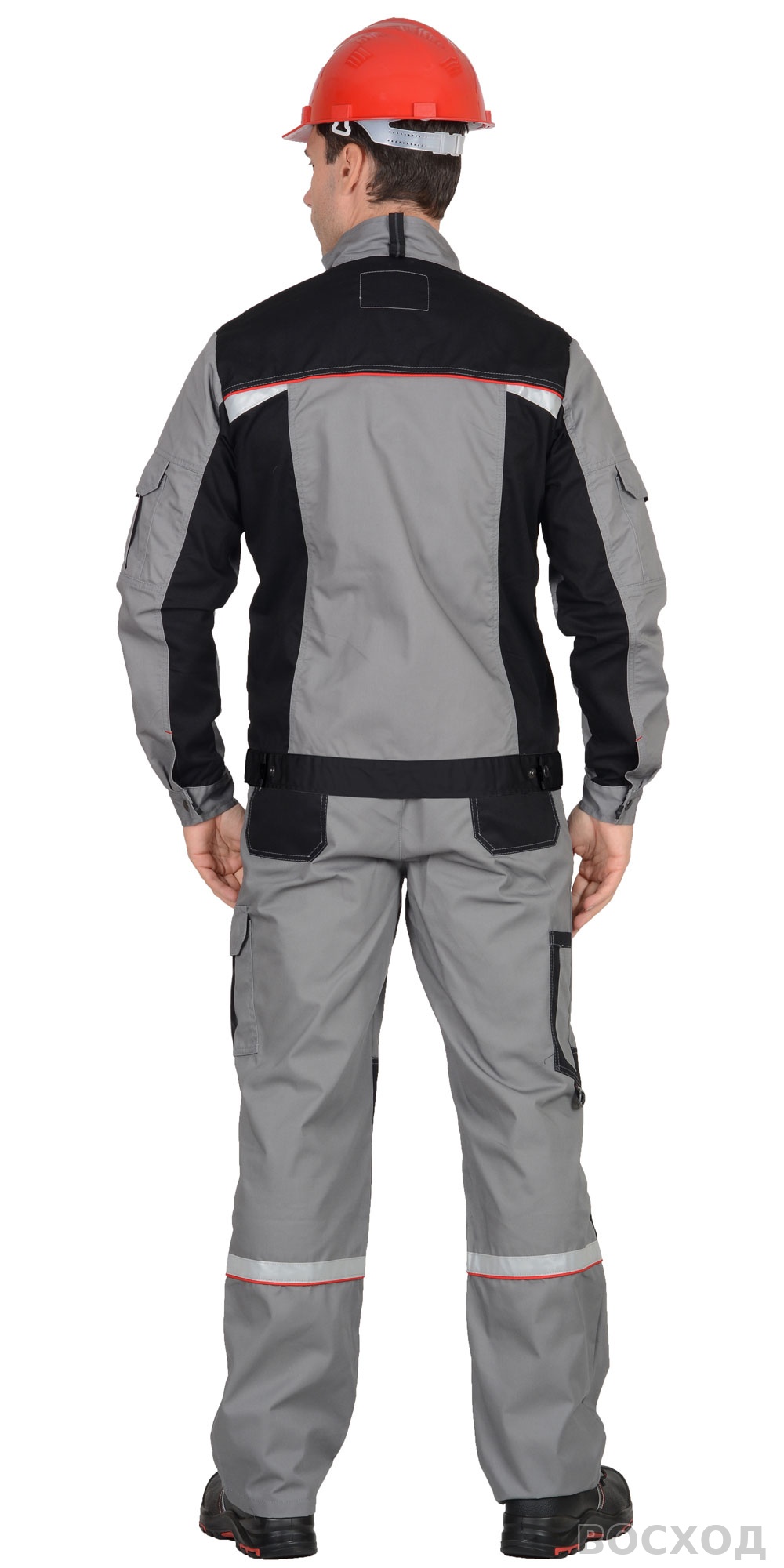 Костюм СИРИУС-СТАН куртка, п/к ср. с черной и красной отделкой