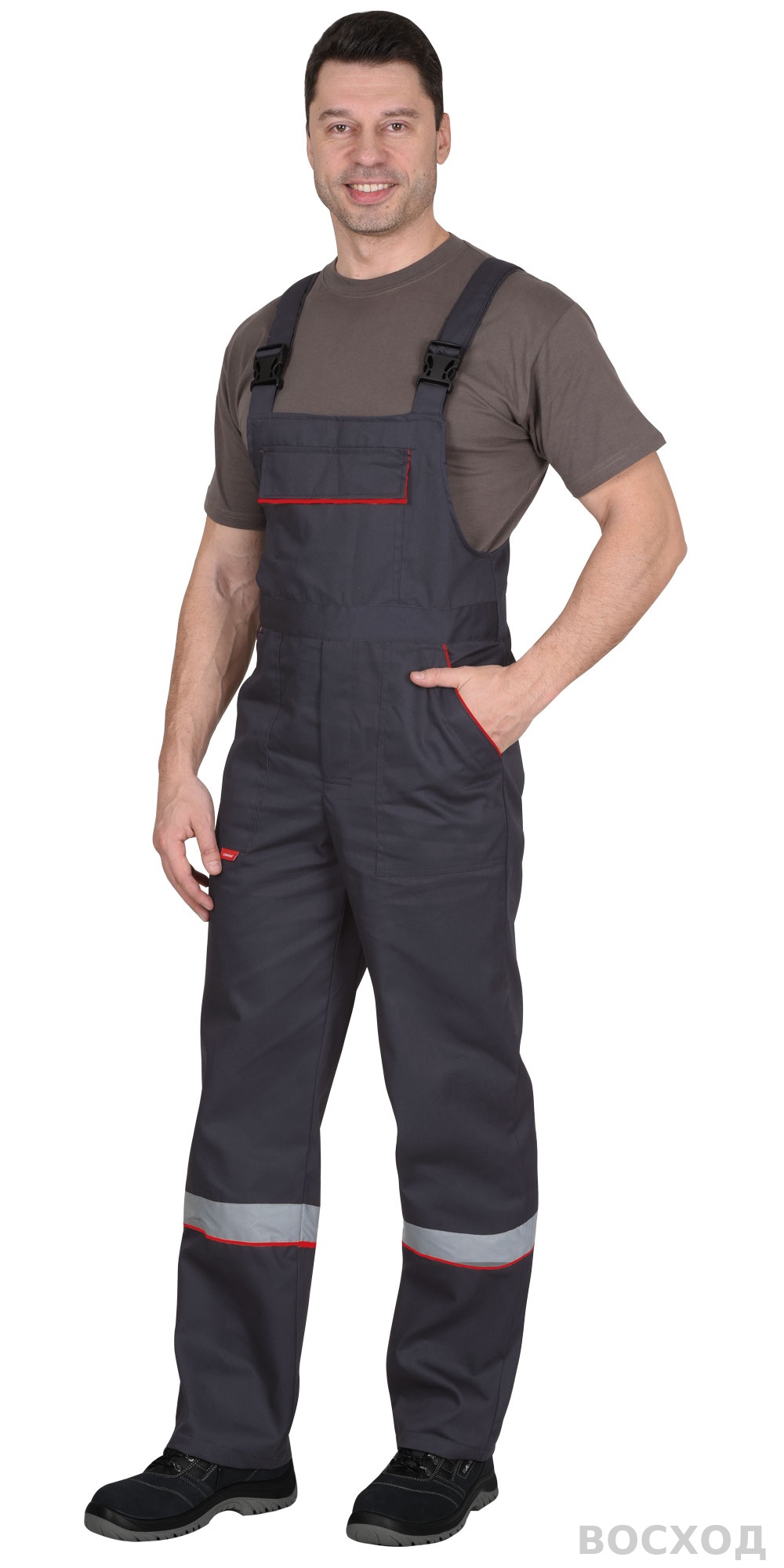 Костюм СИРИУС-МАСТЕР летний: куртка, полукомбинезон, темно- с красной отделкой