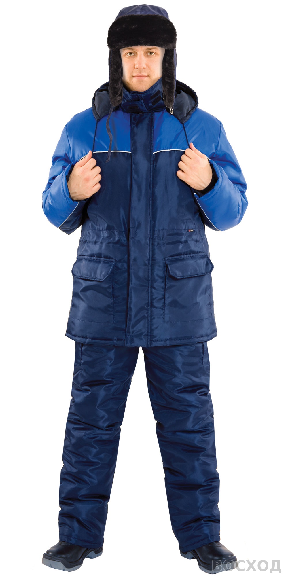 Шапка-ушанка СИРИУС-ЕВРО плюс т.синяя (тк. Оксфорд)