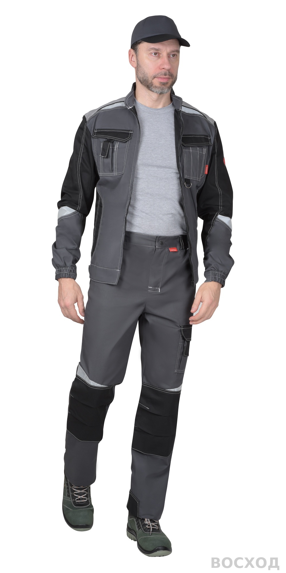 Костюм СИРИУС-ФАВОРИТ-МЕГА мужской летний, куртка и брюки, с черным, СОП