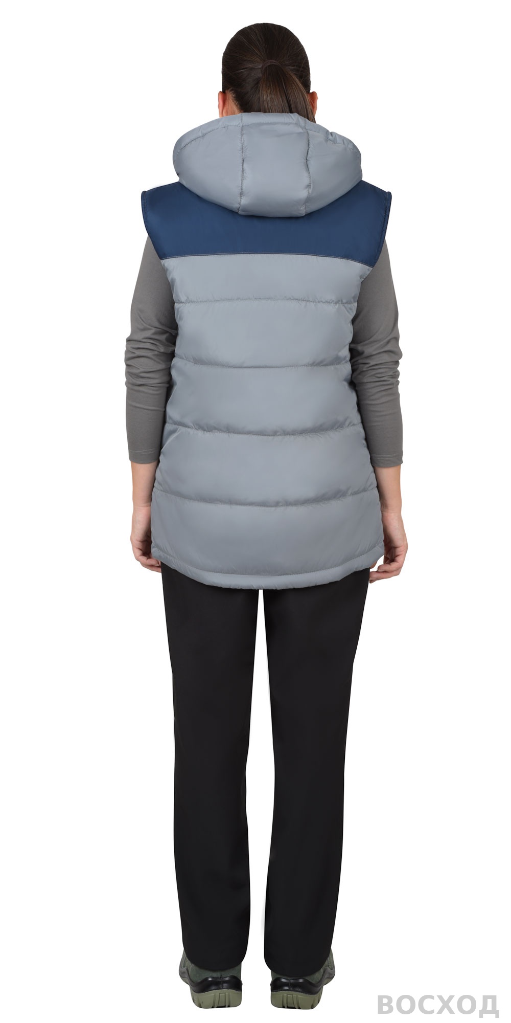 Жилет СИРИУС-ЕВРОНИКА утепленный светло- с тёмно-синим с капюшоном с флисовой подкладкой