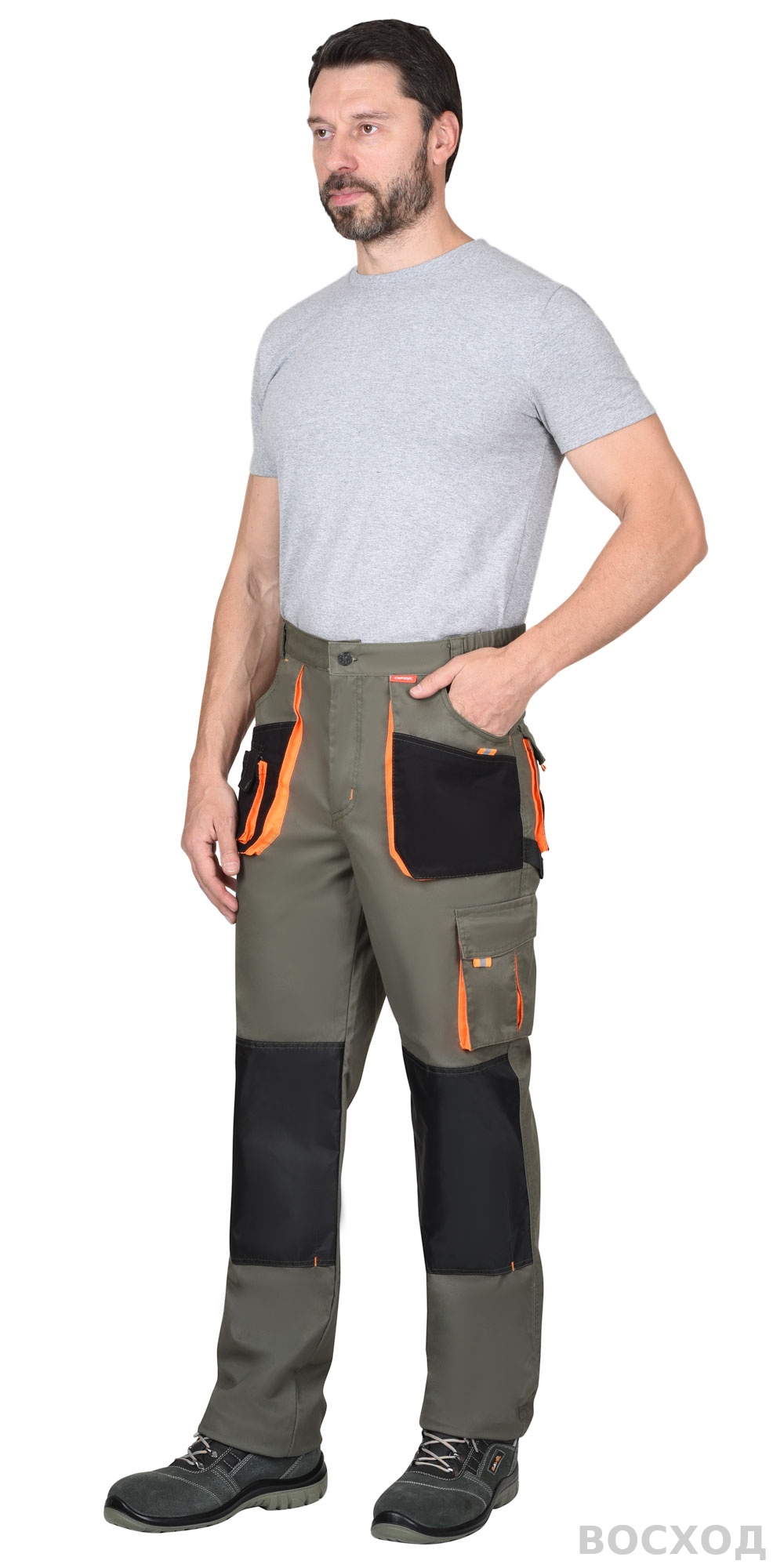 Костюм СИРИУС-МАНХЕТТЕН куртка, брюки с оранжевым и чер. тк. мех. стрейч пл 260 г/кв.м