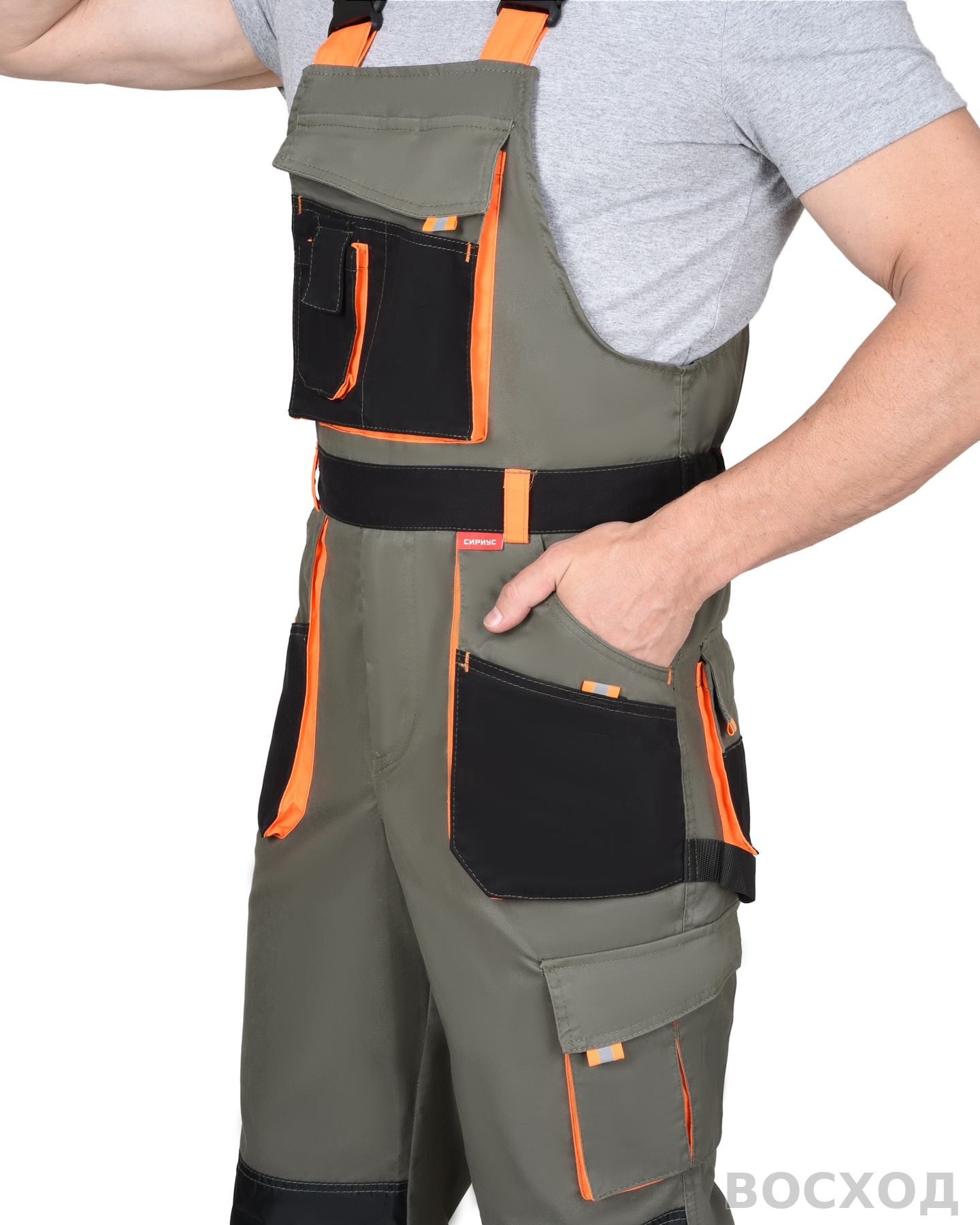 Костюм СИРИУС-МАНХЕТТЕН куртка кор., п/к с оранжевым и чер. тк. мех. стрейч пл 260 г/кв