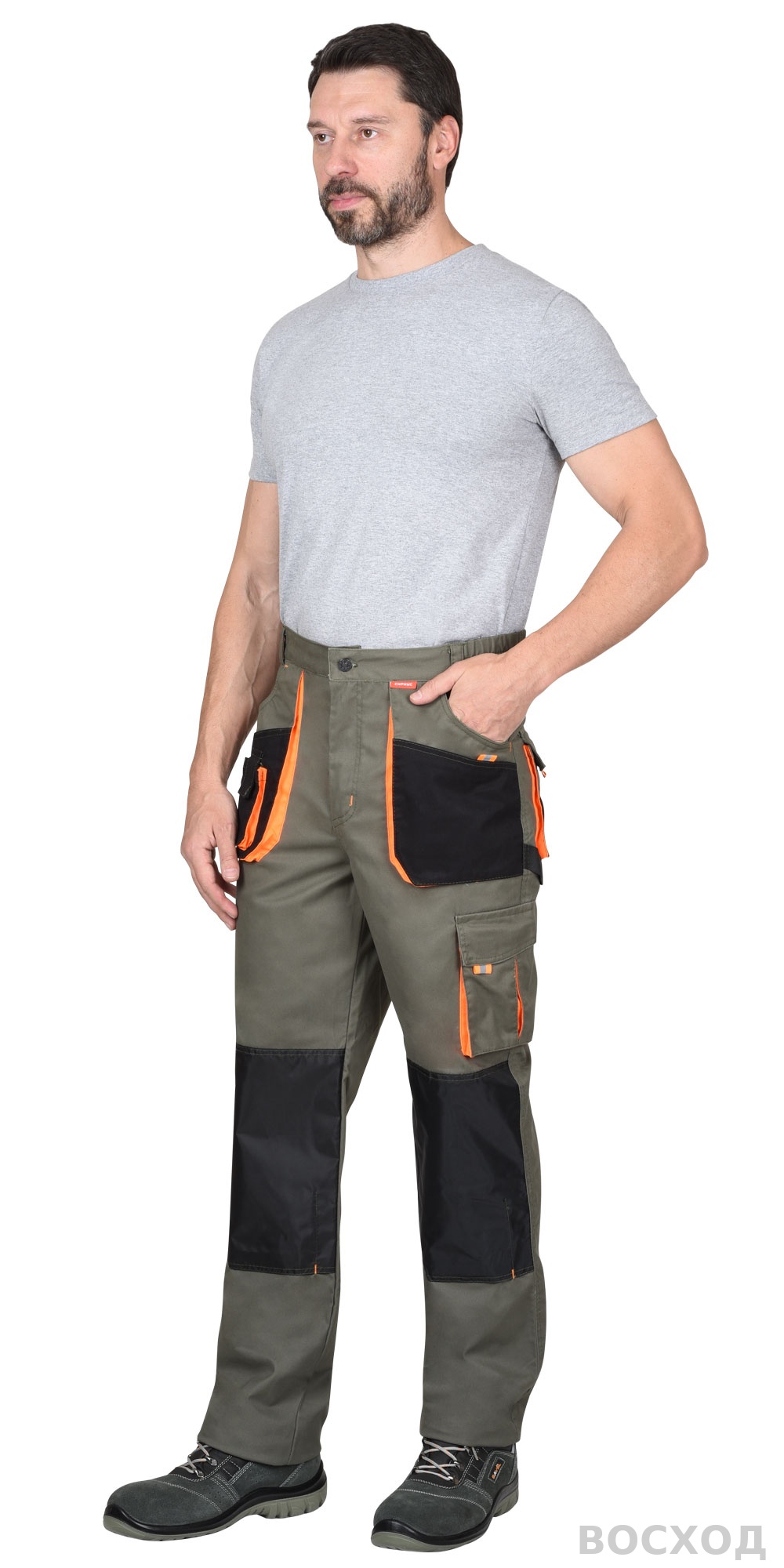 Костюм СИРИУС-МАНХЕТТЕН куртка. брюки с оранжевым и чер. тк. мех. стрейч пл 260 г/кв.м