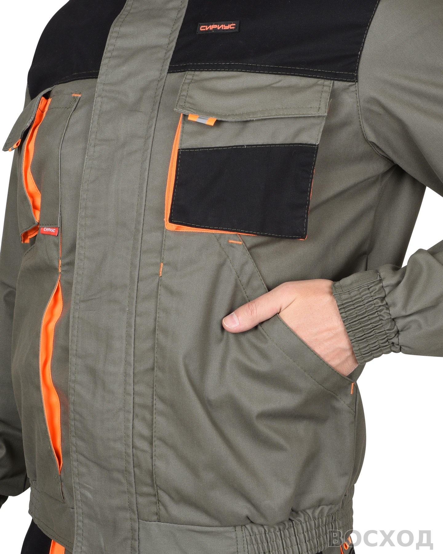 Костюм СИРИУС-МАНХЕТТЕН куртка. брюки с оранжевым и чер. тк. мех. стрейч пл 260 г/кв.м