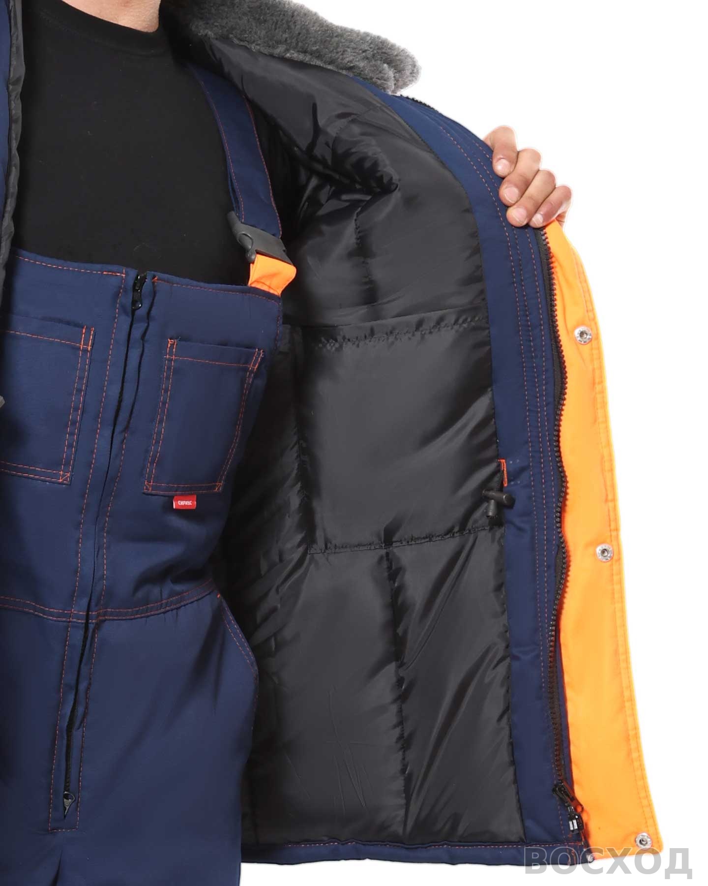 Костюм СИРИУС-ЛИДЕР-М куртка дл., п/к с оранжевым, мех. воротник, СОП