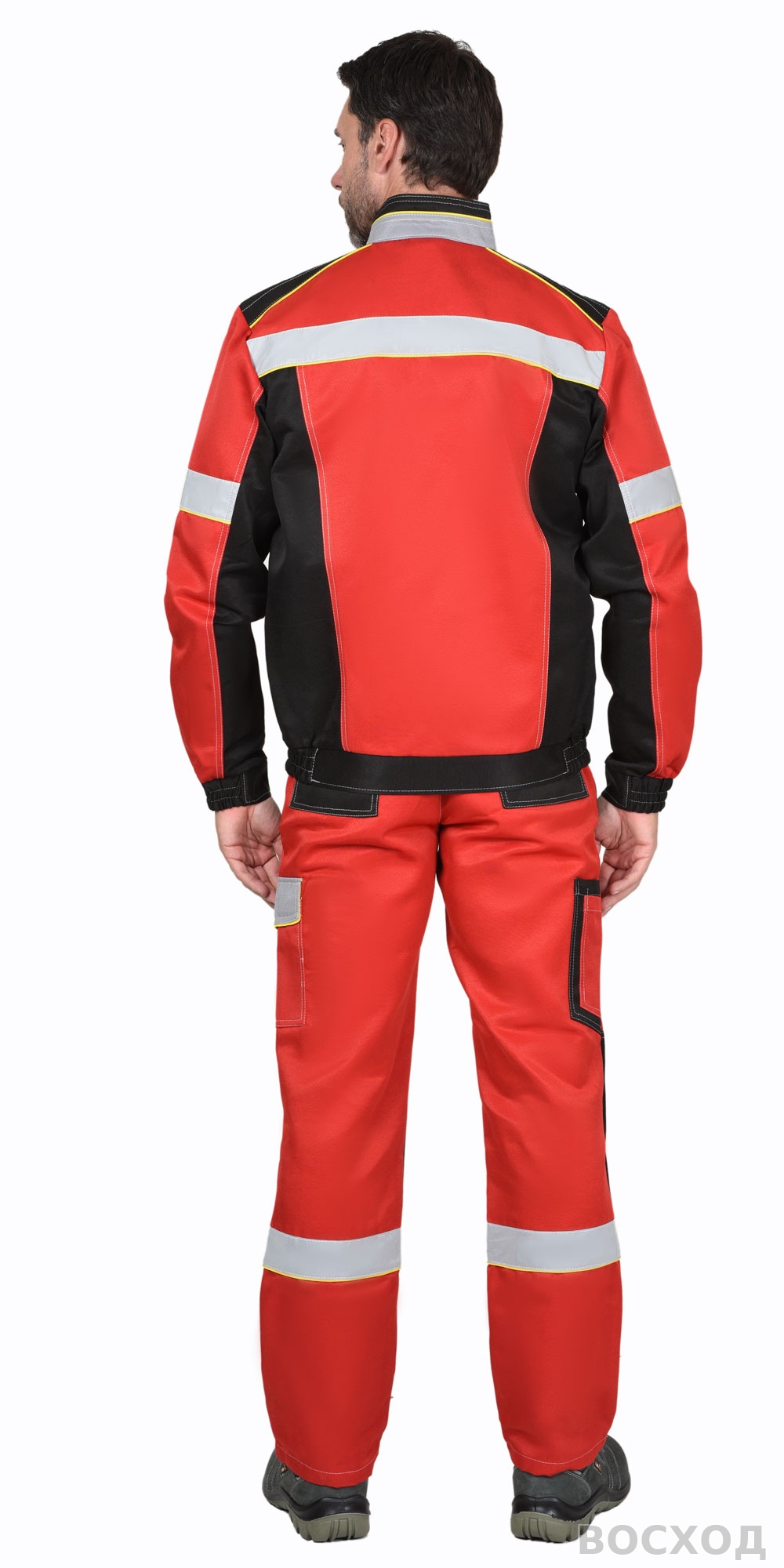 Костюм СИРИУС-ПОЛИНОМ муж.,курт.кор. п/к, черный с красным и св.серым СОП 50мм