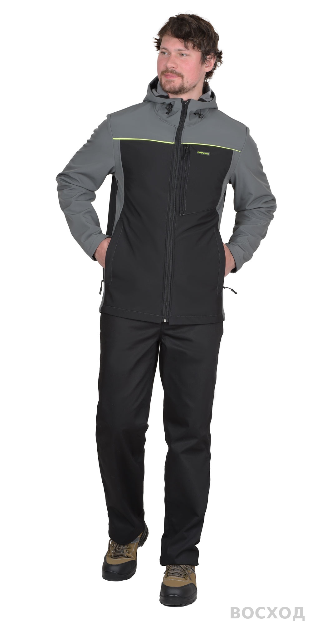 Куртка СИРИУС-СПРИНТЕР СОФТ удлиненная, черная с серым