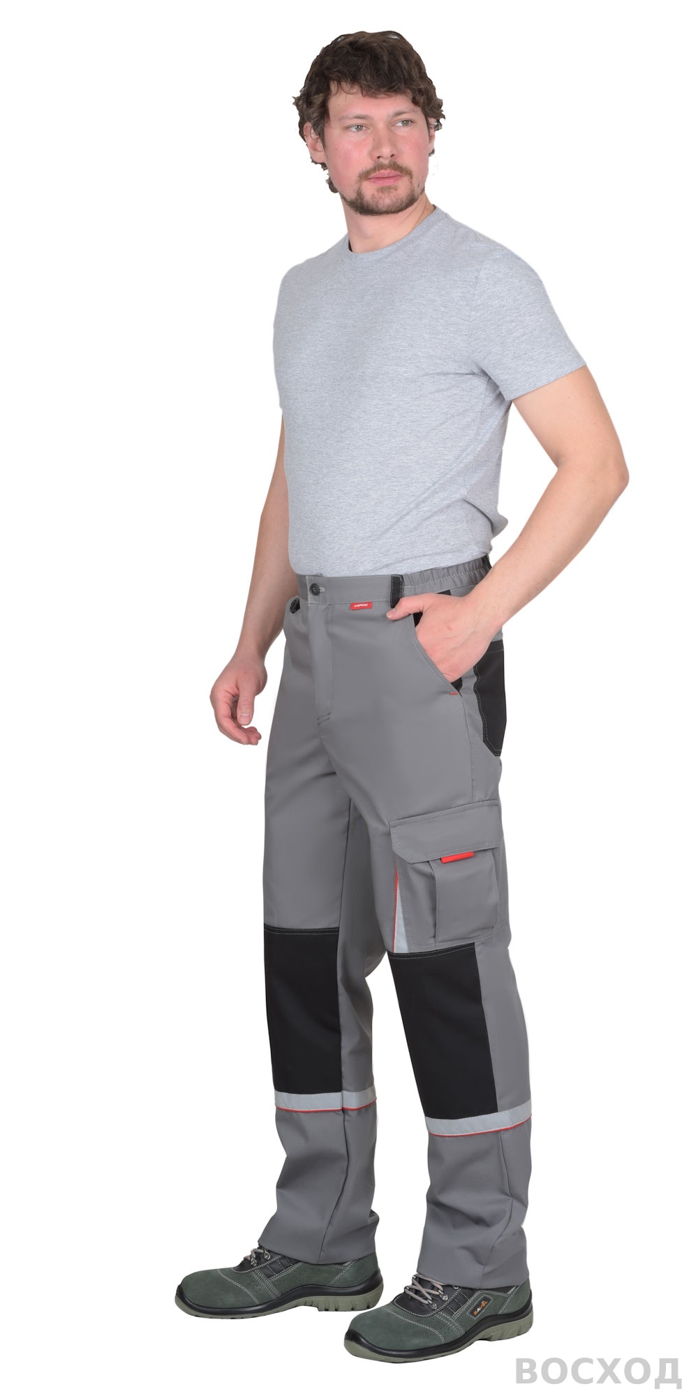 Брюки СИРИУС-СТАН ср-серые с черной и красной отделкой