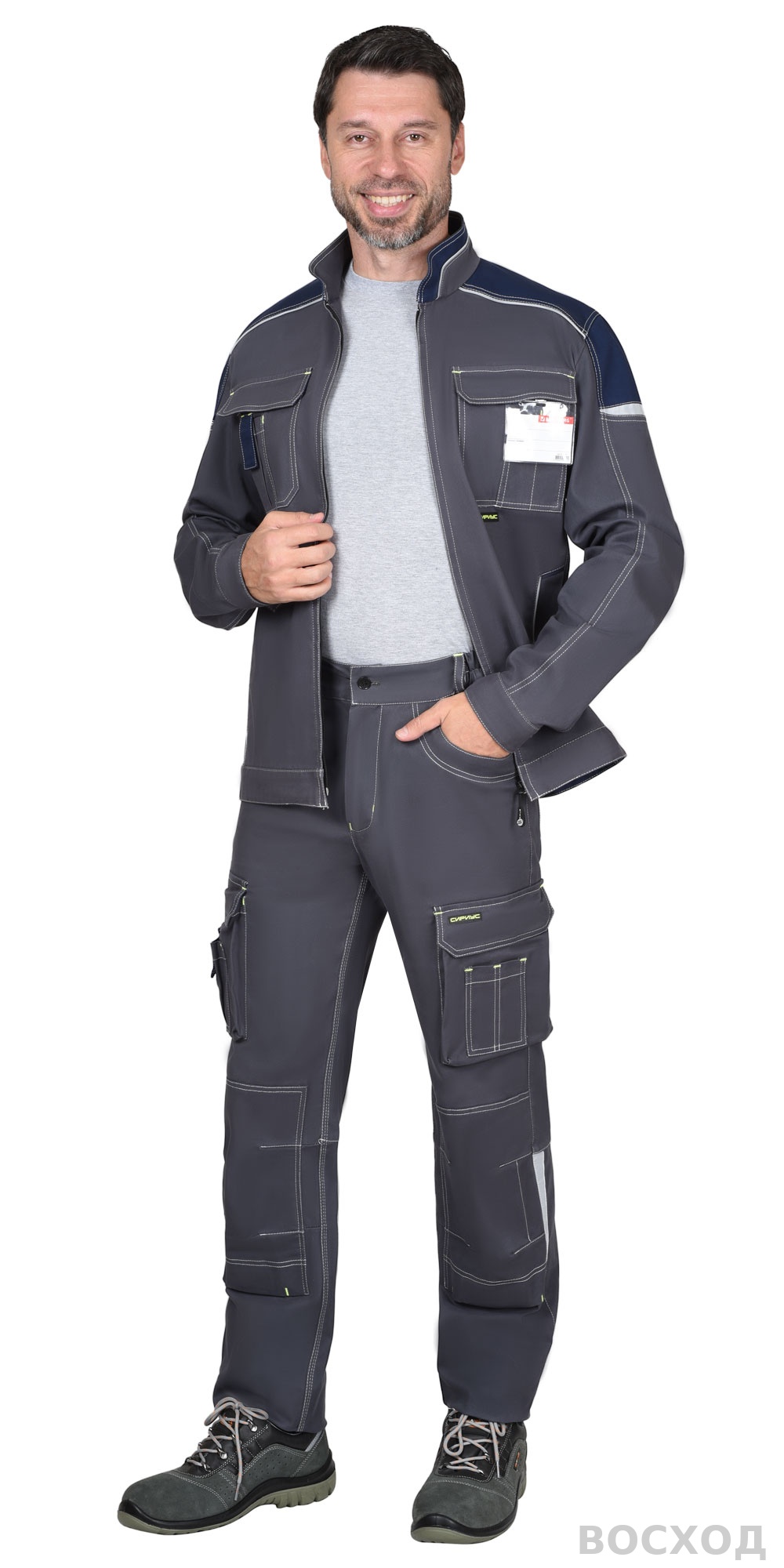 Куртка СИРИУС-ДЖЕТ короткая, т.серая с синим тк. мех. стрейч с ВО