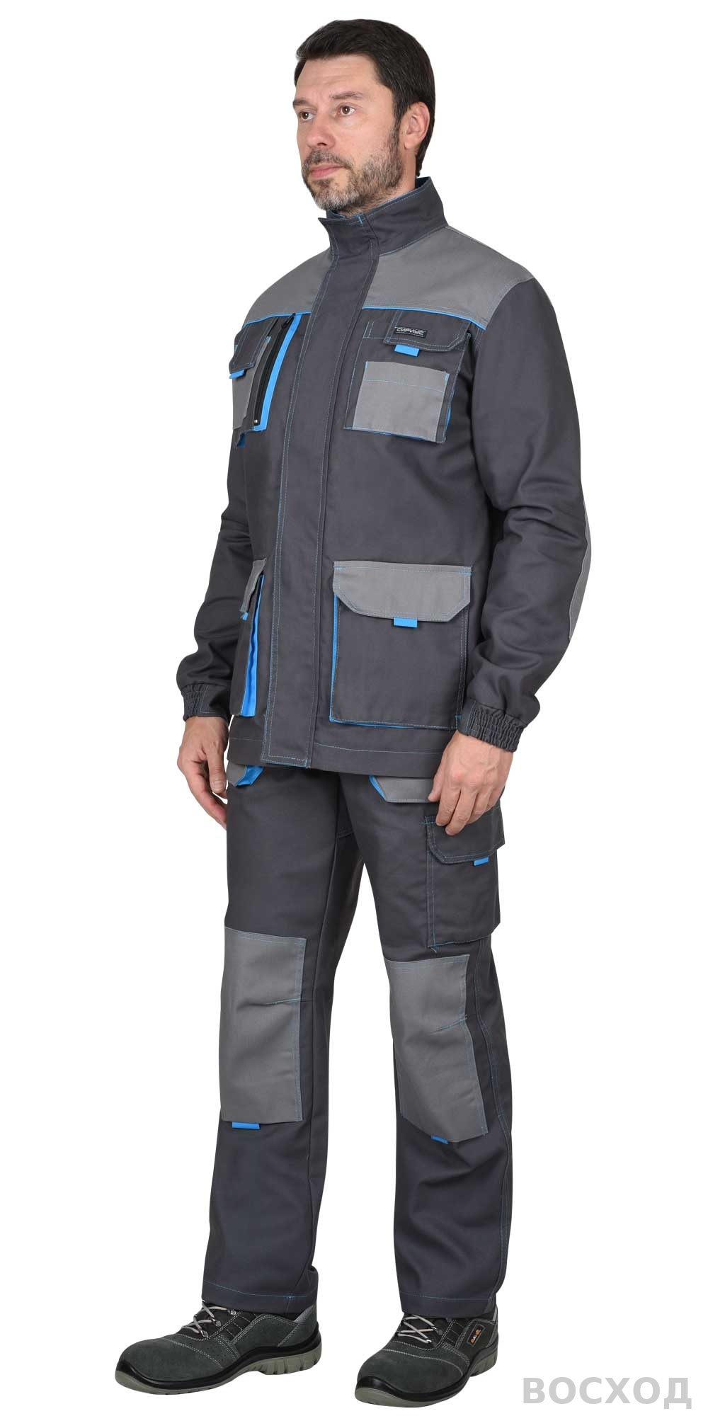 Костюм СИРИУС-ДВИН куртка, п/к т. со ср.серым и голубой отделкой пл. 275 г/кв.м