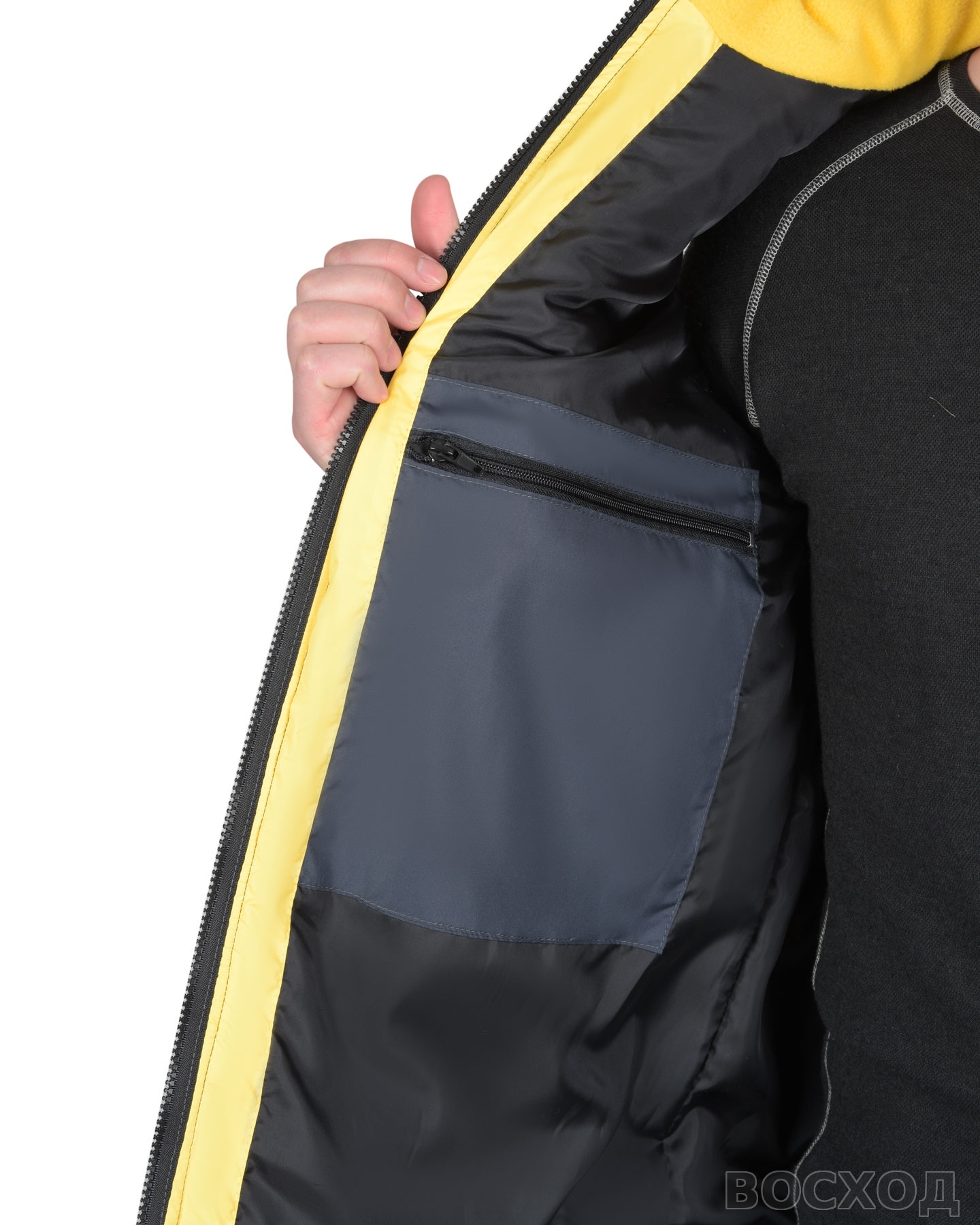 Жилет СИРИУС-УРБАН утепленный с капюшоном сине-серый с желтым