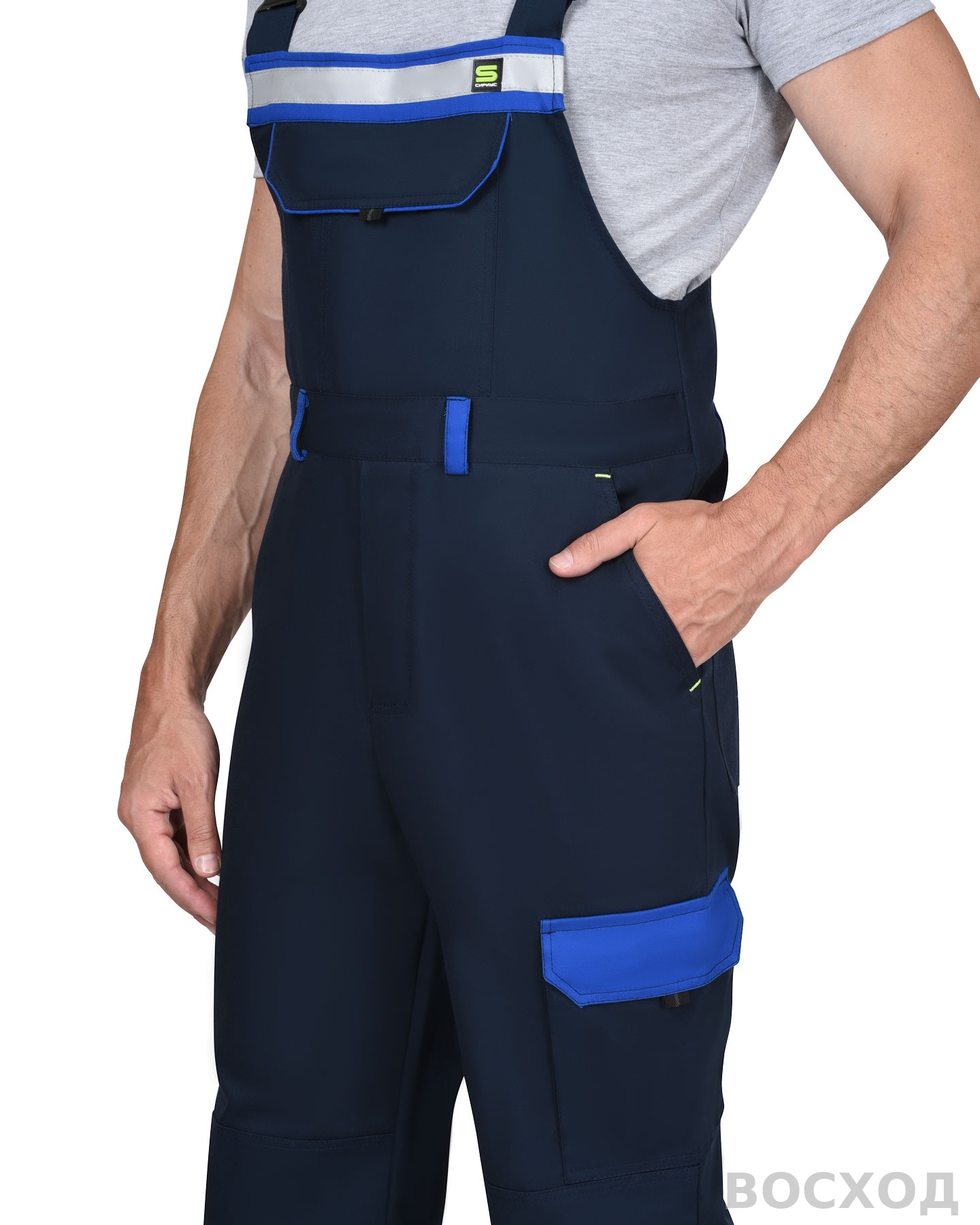 Костюм СИРИУС-ПРАКТИК-ЛЮКС-РОСС куртка, п/к т. с васильк. 80% х/б, пл. 260 г/кв.м