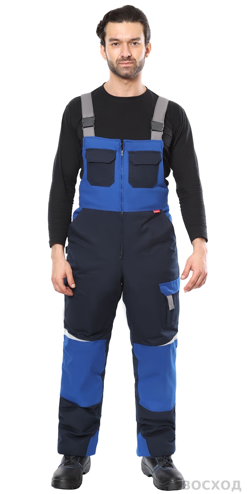 Костюм СИРИУС-ФАВОРИТ-МЕГА-РОСС зимний, куртка, п/к, тёмно- с васильковым, серым и СОП