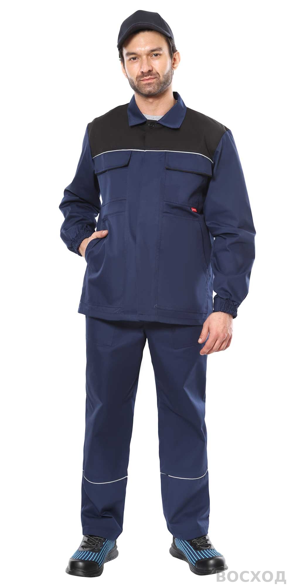 Костюм СИРИУС-МАСТЕР куртка длинная, брюки, с черным