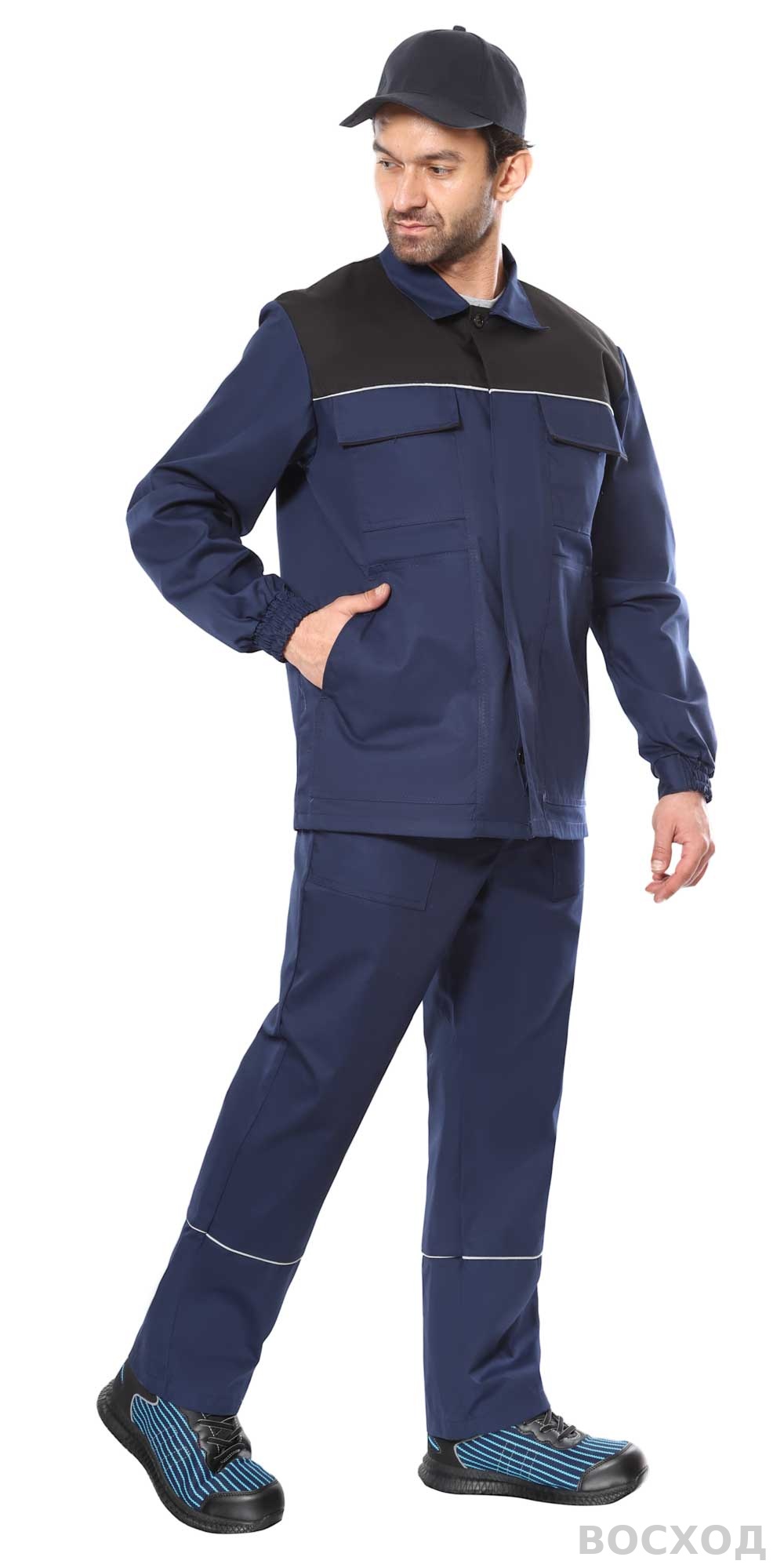 Костюм СИРИУС-МАСТЕР куртка длинная, брюки, с черным