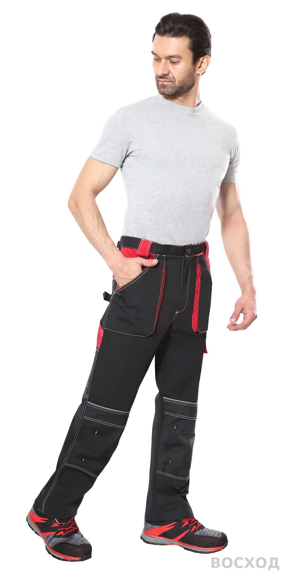 Брюки СИРИУС-АГАТ черный с красным пл. 260 г/кв.м. ВО отделка