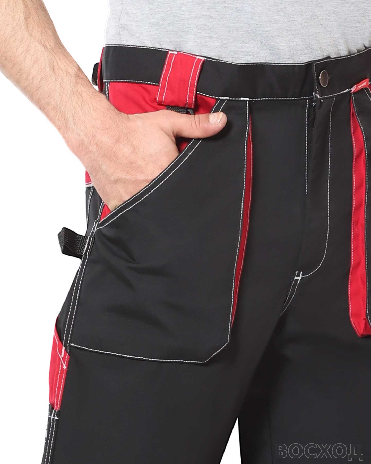 Костюм СИРИУС-АГАТ куртка, брюки черный с красным пл. 260 г/кв.м. ВО отделка