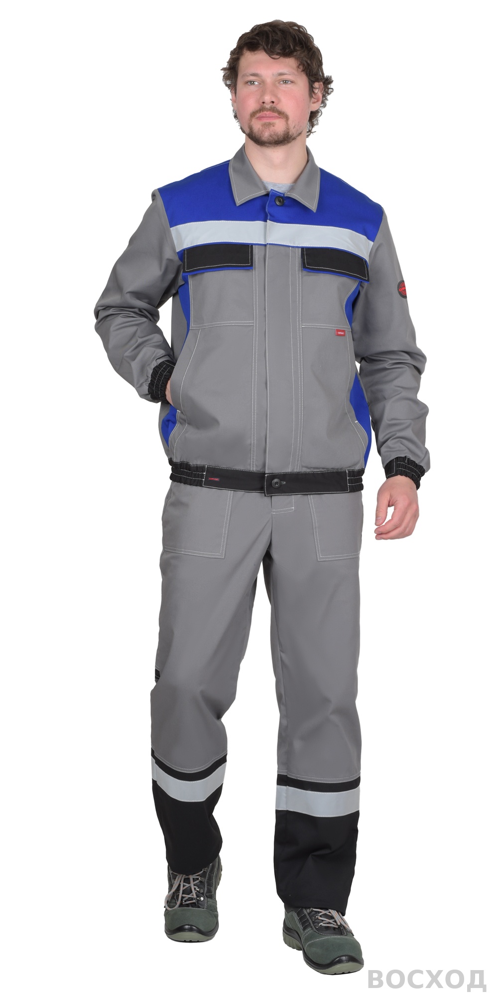 Костюм СИРИУС-МАСТЕР куртка короткая, п/к, средне- с васильком с СОП