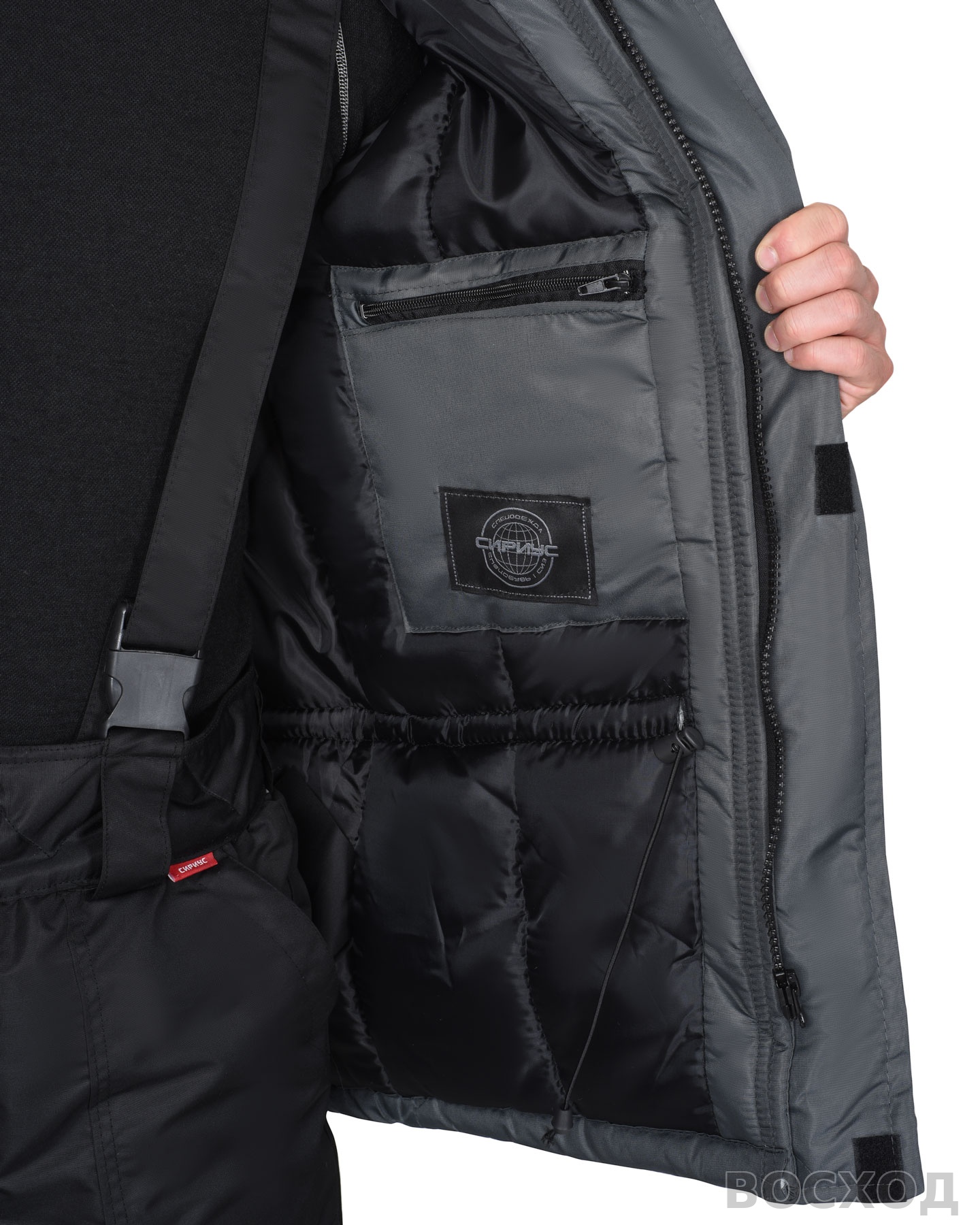 Куртка СИРИУС-КОМФОРТ зимняя, удлиненная темно-серая с черным и СОП