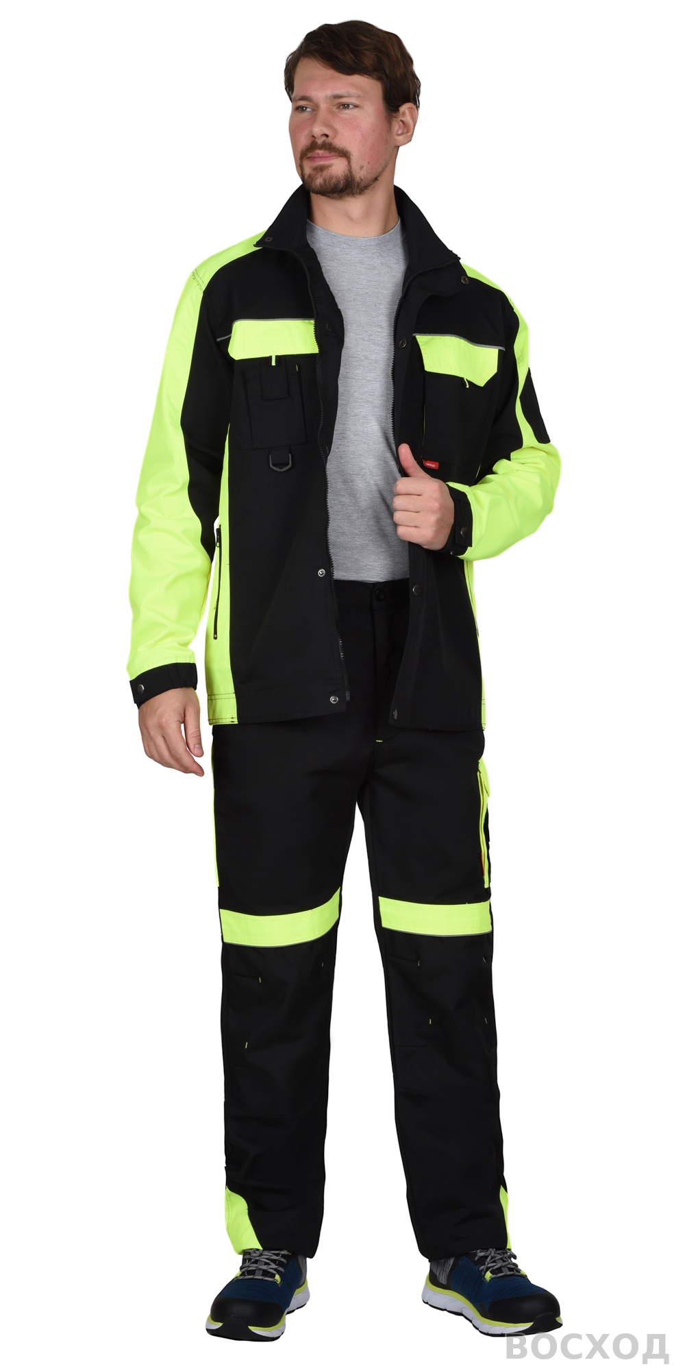 Костюм СИРИУС-ОНИКС куртка, брюки черный с лимонным