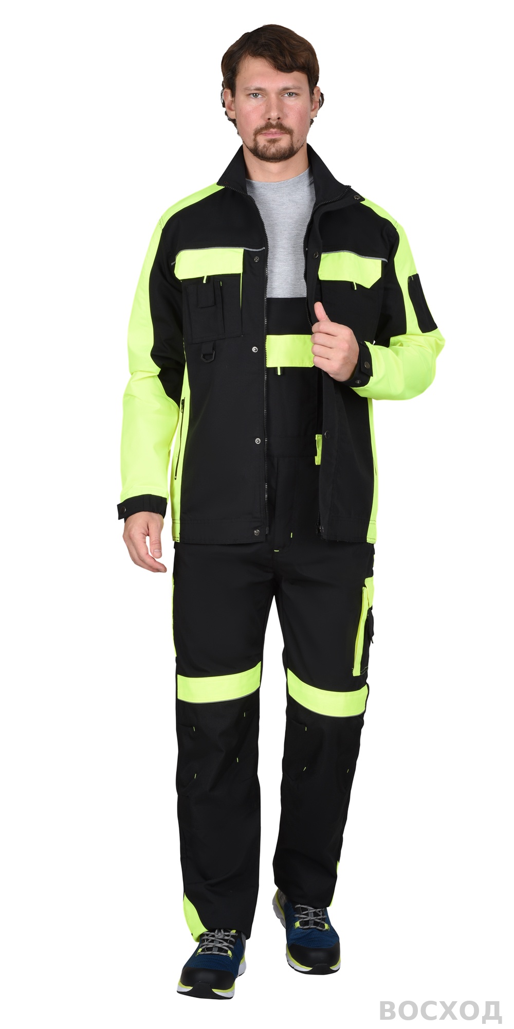 Костюм СИРИУС-ОНИКС куртка, п/к черный с лимонным