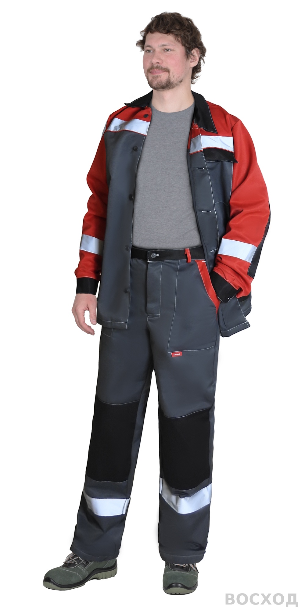 Костюм СИРИУС-ПРОФИЛЬ куртка, брюки, темно- с красным с черной отделкой и СОП