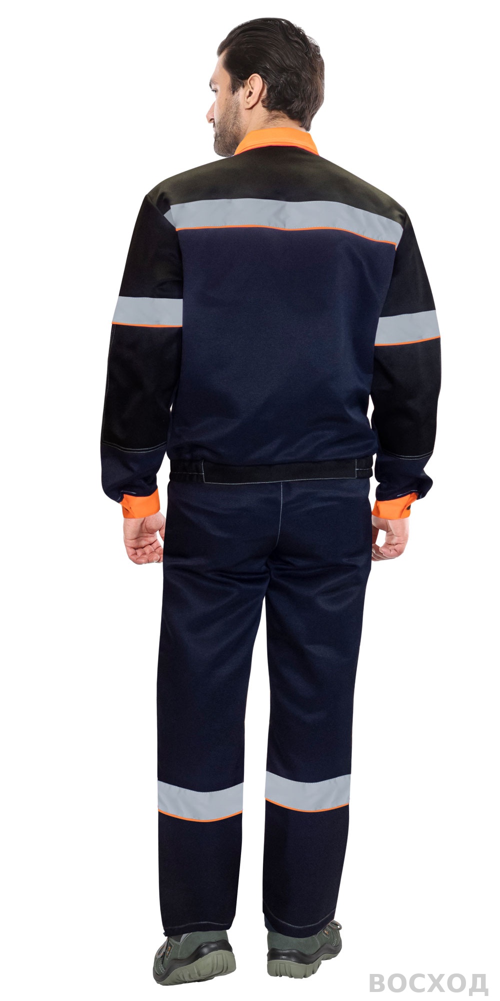 Костюм СИРИУС-ЛЕГИОНЕР куртка кор., п/к, темно- с черным с оранжевой отделкой и СОП