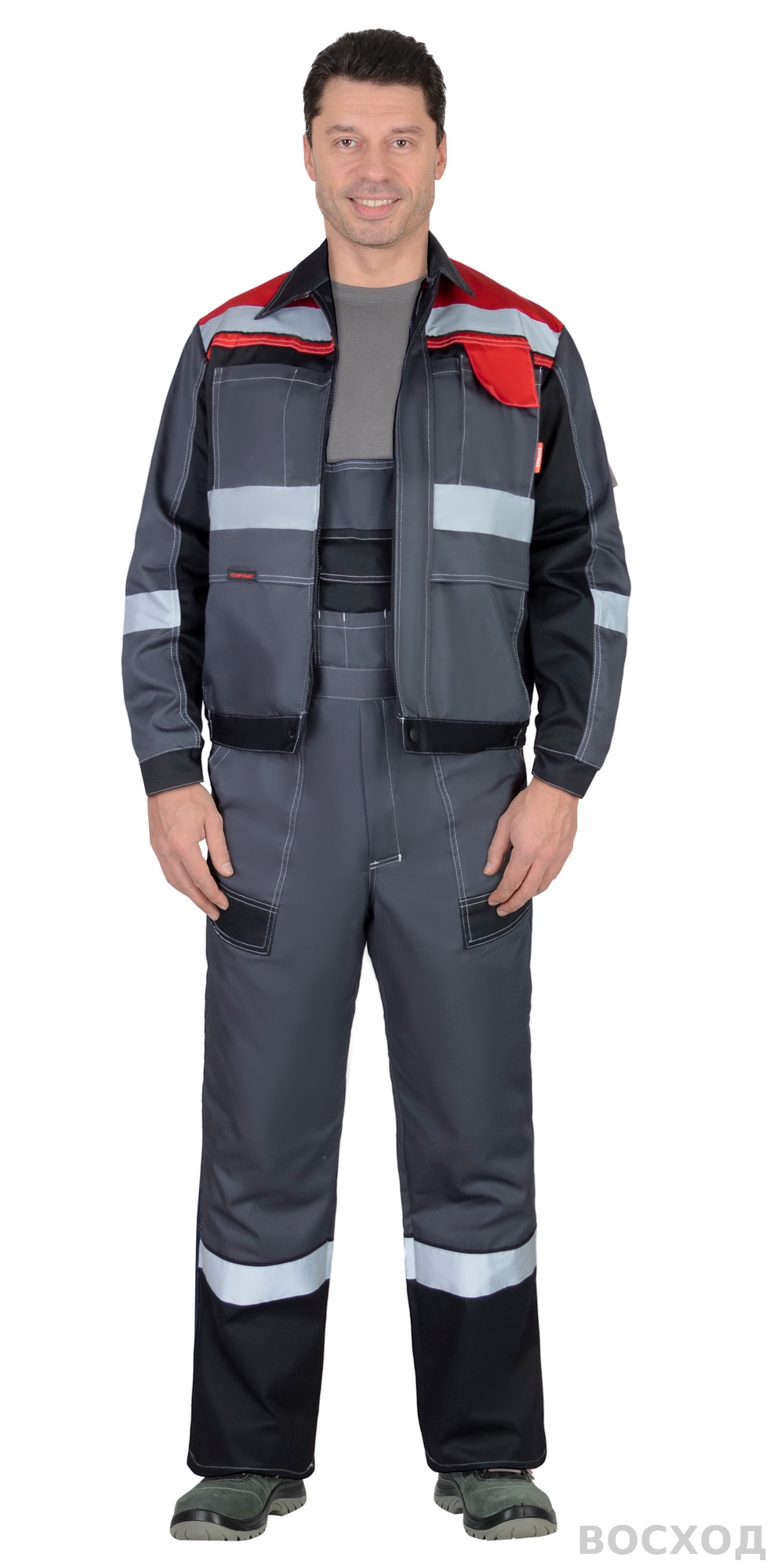 Костюм СИРИУС-ВИВАТ куртка, п/к, темно- с черным, красным и СОП