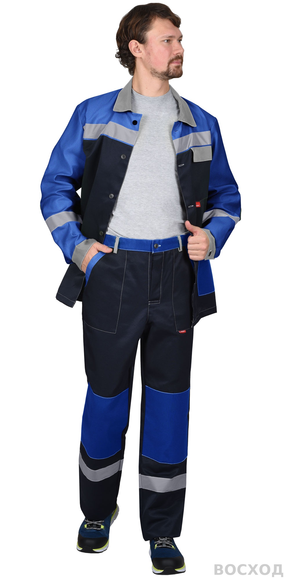 Костюм СИРИУС-ПРОФИЛЬ куртка, брюки, с васильковым со светло-серой отделкой и СОП