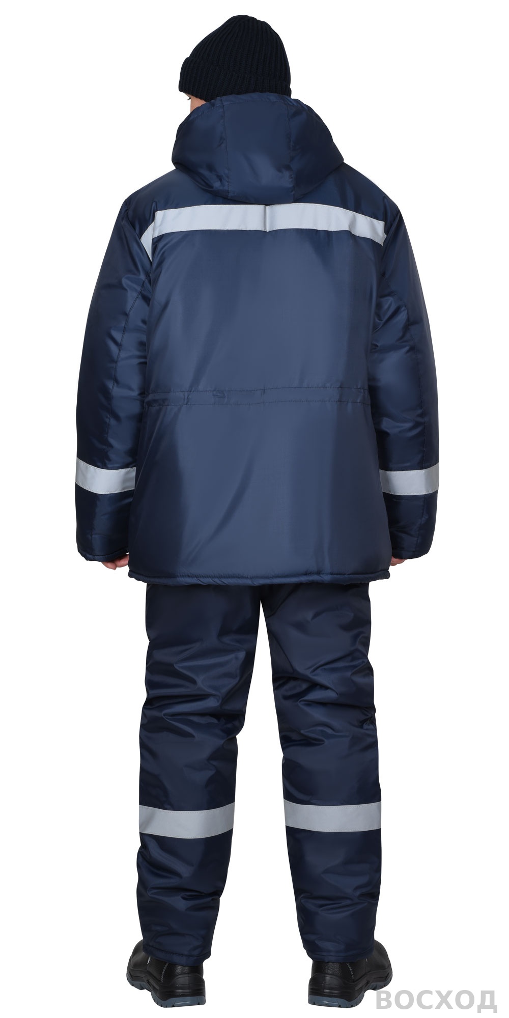 Куртка СИРИУС-БРИГАДИР зимняя, синяя с СОП, мех. ворот, капюшон (утеплитель 600 гр)