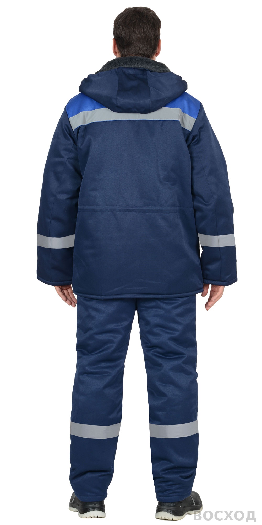 Куртка СИРИУС-БРИГАДИР-2 зимняя мужская с мех. воротником, синяя с васильковым и СОП