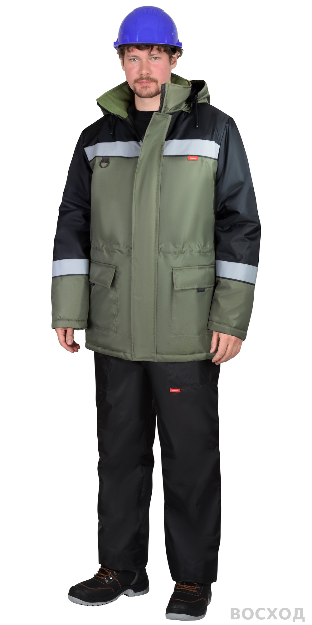 Куртка СИРИУС-БРИГАДИР зимняя мужская с капюшоном, с черным и СОП